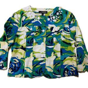 Linear Ladies Top Jacket Large Multi Blue and Green Button Down Decoration Read